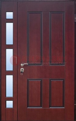 Красная входная полуторная дверь со стеклом ПЛ-10 в Оренбурге