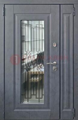 Серая стальная дверь Винорит со стеклом и ковкой ПЛ-29 в Оренбурге