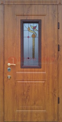 Железная дверь с МДФ и витражом ВЖ-24 в Гатчине