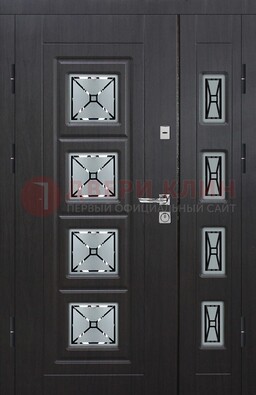 Чёрная двухстворчатая железная дверь с МДФ и витражом ВЖ-35 в Оренбурге